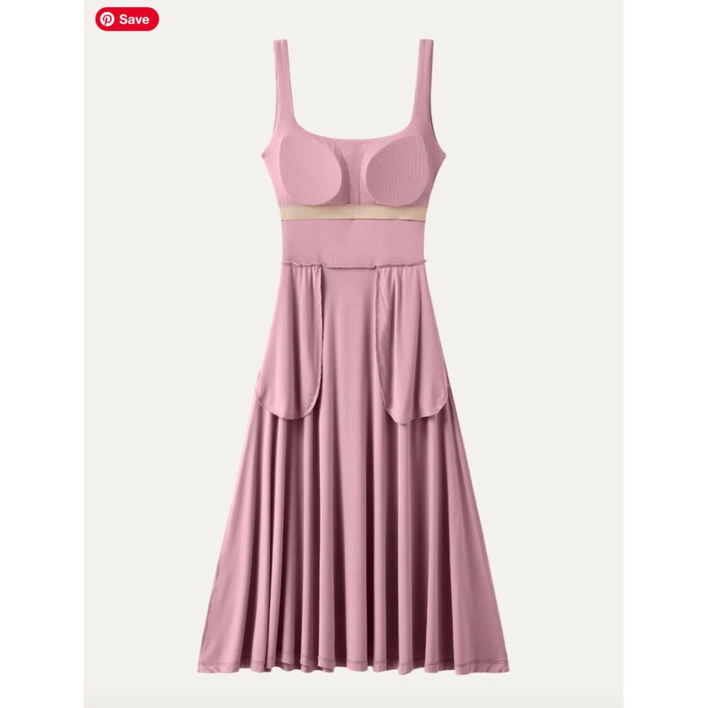 NEW w Tags XS Square Neck Flowy New Airy Bra Midi Dress $89.00 SZ. Color Mocha - Picture 5 of 15